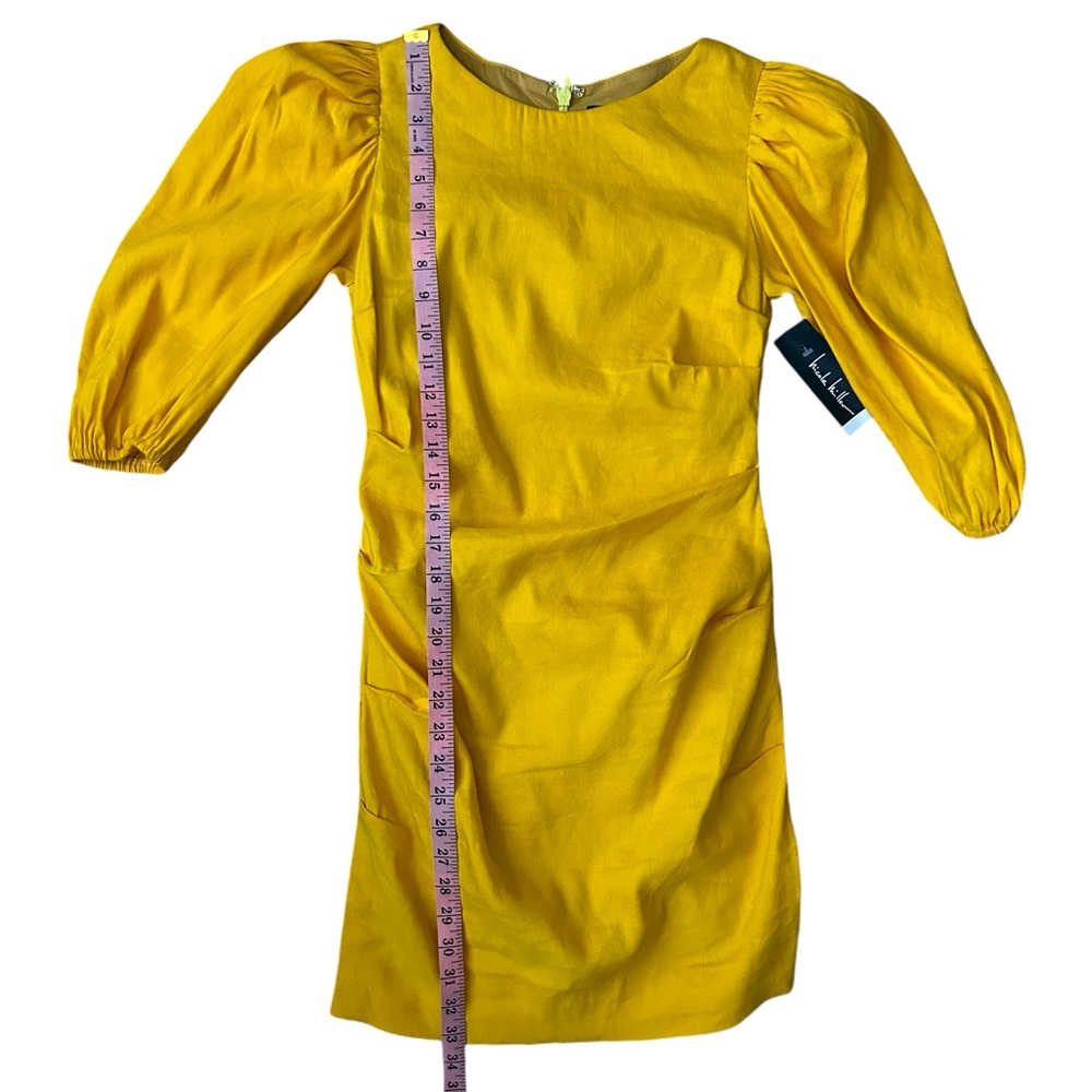 Nicole Miller Yellow Stretch Puff Sleeve Lauren Original Sample Dress XS… - Picture 12 of 15